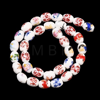 Floral Printed Porcelain Beads Strands PORC-L005-A-M-1