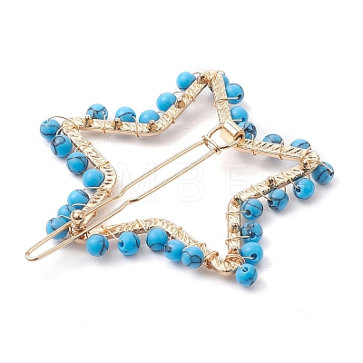 2Pcs Moon & Star Alloy with Synthetic Turquoise Hollow Hair Barrettes PHAR-JH00105-01-1