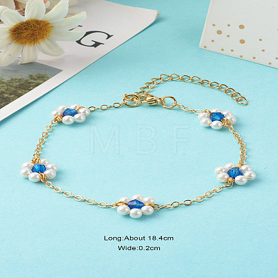 Shell Pearl & Acrylic Beads Flower Link Bracelets X1-BJEW-TA00003-03-1