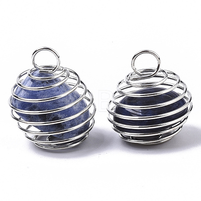 Iron Wrap-around Spiral Bead Cage Pendants IFIN-R239-06P-1