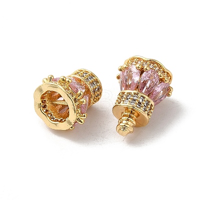 Rack Plating Brass Pave Pink & Clear Cubic Zirconia Screw Clasps KK-E084-18G-1