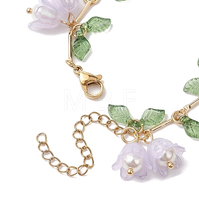 Flower Leaf Shell Pearl & Acrylic Charm Bracelets BJEW-TA00535-01-1