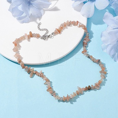 Natural Sunstone Chip Beaded Necklace NJEW-JN04615-05-1