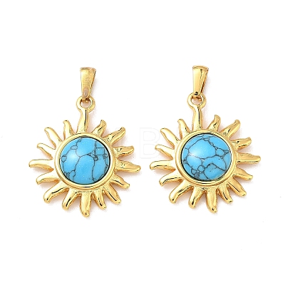 304 Stainless Steel with Synthetic Turquoise Pendants STAS-L309-21E-G-1