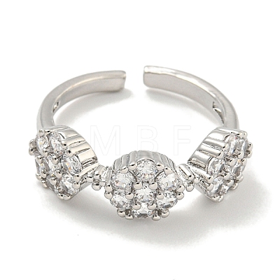 Rack Plating Brass Micro Pave Cubic Zirconia Flower Open Cuff Rings for Women RJEW-F162-04P-01-1