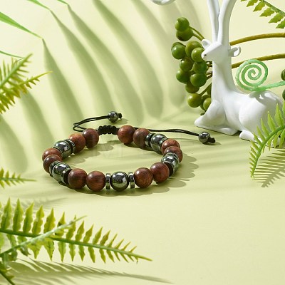 Synthetic Hematite Beads Bracelet for Men Women BJEW-JB06755-1