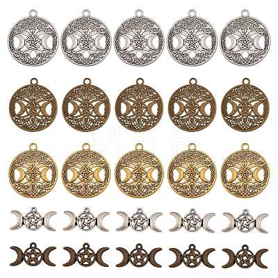 50Pcs 5 Style Tibetan Style Hollow Alloy Pendants TIBEP-SZ0001-14-1