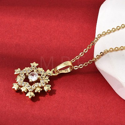 Christmas Snowflake Brass Micro Pave Cubic Zirconia Pendants Necklaces NJEW-L468-01G-A01-1