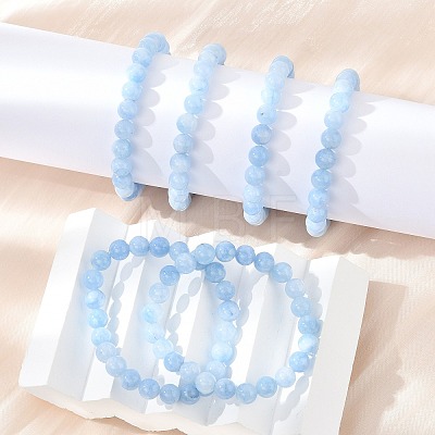 Natural & Dyed White Jade Bead Stretch Bracelets BJEW-K212-B-018-1