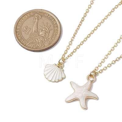 2Pcs Alloy Enamel Shell & Starfish Pendants Necklaces NJEW-JN04781-1