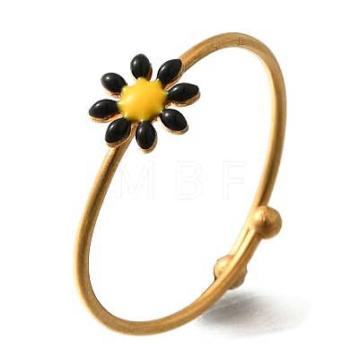 Daisy 304 Stainless Steel Enamel Open Cuff Rings for Women RJEW-M061-01G-01-1