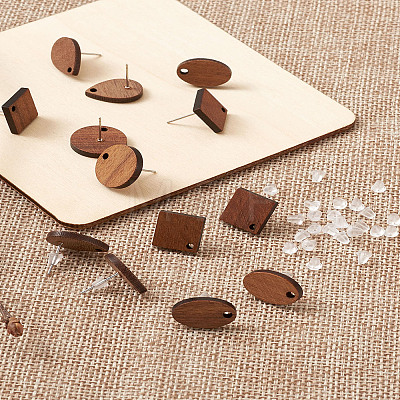 Coconut Brown Wood Stud Earring Findings EJEW-TA0010-06P-1