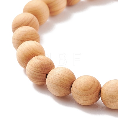 Round Natural Wood Beaded Stretch Bracelet BJEW-JB08259-1