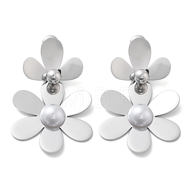 304 Stainless Steel Flower Stud Earrings for Women STAS-Z112-22P-1