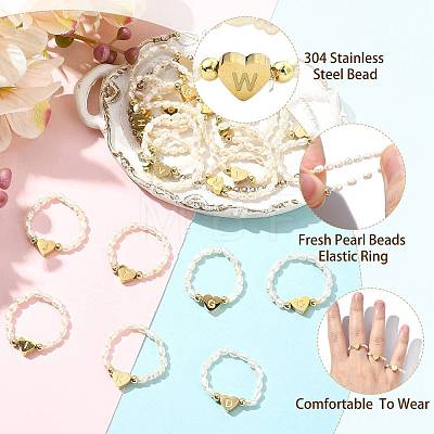 Natural Freshwater Pearl & 304 Stainless Steel Bead Finger Rings RJEW-FS00001-23-1