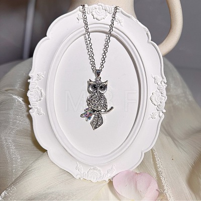 Vintage Alloy Crystal Rhinestone Owl Pendant Necklaces WU5085-1