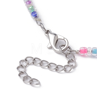 Acrylic Heart & Seed Beaded Necklace & Stretch Bracelet SJEW-JS01280-1