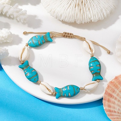 Natural Shell & Synthetic Turquoise Braided Bead Anklets AJEW-AN00562-03-1