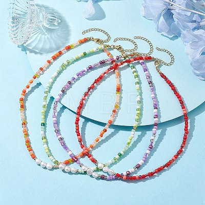 Glass Seed Beaded Necklaces for Women NJEW-JN04663-1