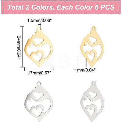 Unicraftale 12Pcs 2 Colors 201 Stainless Steel Pendants STAS-UN0040-19-1