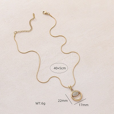 304 Stainless Steel Crystal Rhinestone Ring Pendant Necklaces for Women AQ7220-1