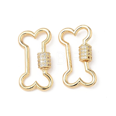 Brass Micro Pave Clear Cubic Zirconia Screw Carabiner Lock Charms KK-Z118-06G-03-1