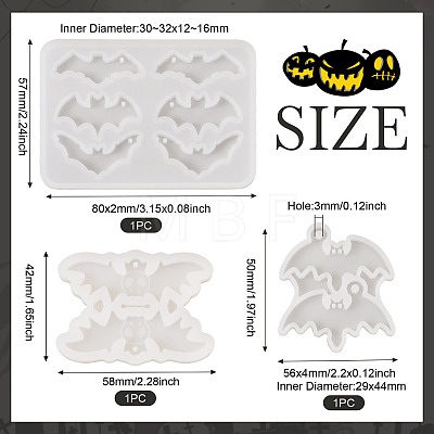  3Pcs 3 Styles DIY Bat Pendants Silhouette Silicone Molds DIY-TA0005-27-1