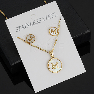 304 Stainless Steel with Natural Shell Pendant Necklaces & Stud Earrings Sets FS-WG5FD70-13-1