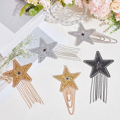 5Pcs 5 Styles Resin Rhinestone with Iron Ball Chain Tassel Sew On Patches PATC-CY0001-68-1
