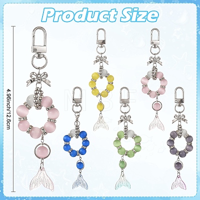 Glass & Cat Eye & Alloy Pendant Decorations HJEW-YW00485-01-1
