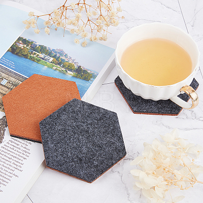 Hexagon Wool Felt Cup Mat DIY-WH0308-13-1