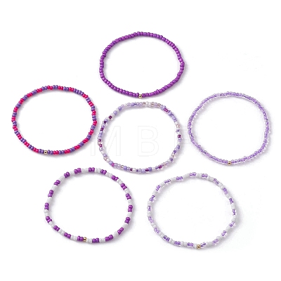 6Pcs Glass Seed & Brass Beaded Stretch Bracelets Set BJEW-JB09538-01-1