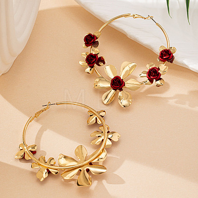 Rose Flower Alloy Hoop Earrings FS-WG9017A-01-1