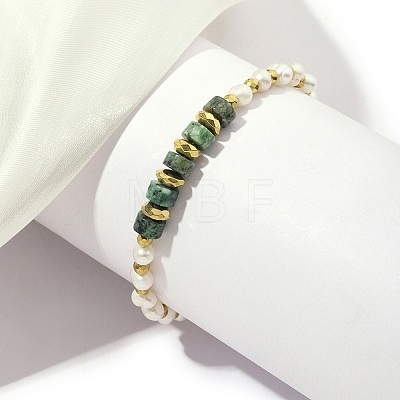 Natural Pearl & Malachite Beaded Bracelets BJEW-K238-01G-1