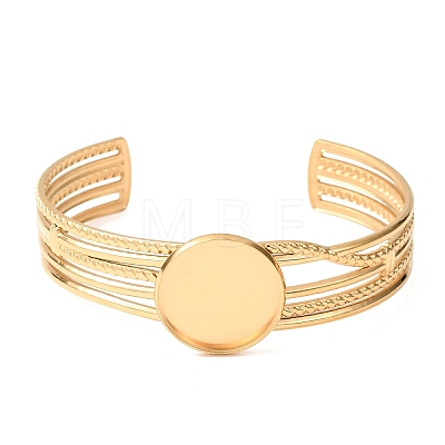 304 Stainless Steel Multi-strand Cuff Bracelet Blanks with Flat Round Bezel Settings SA-CBA4160-01C-G-1
