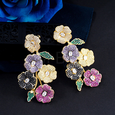 Brass Cubic Zirconia Stud Earrings FS-WGD1E91-01-1