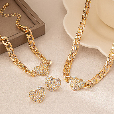 Heart Alloy Crystal Rhinestone Chain Necklaces & Stud Earrings & Link Bracelets Sets FS-WGBF8A8-01-1