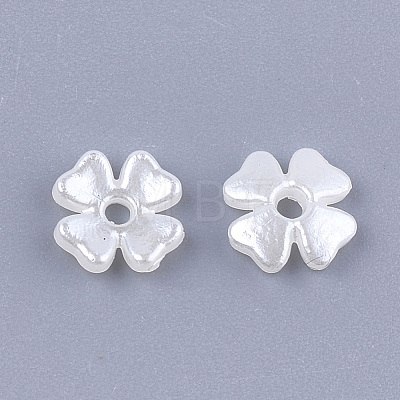4-Petal ABS Plastic Imitation Pearl Bead Caps OACR-T018-04-1