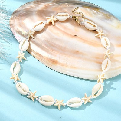 Natural Shell & Synthetic Turquoise Starfish Beaded Necklace with 304 Stainless Steel Clasps NJEW-TA00107-02-1