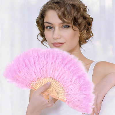 Plastic & Feather Folding Fan AJEW-WH20130-171B-1