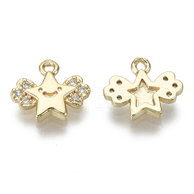 Brass Micro Pave Clear Cubic Zirconia Charms KK-S348-549-NF-1