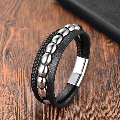 Imitation Leather Triple Layer Multi-strand Bracelets PW-WG04799-02-1