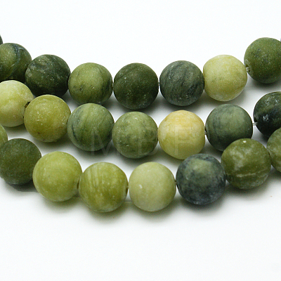 Round Frosted Natural TaiWan Jade Bead Strands X-G-M248-10mm-02-1