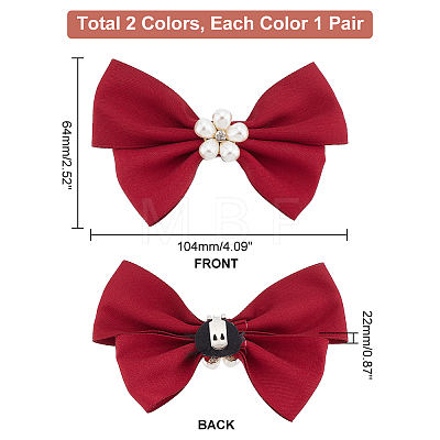   2 Pairs 2 Colors Cloth Bowknot Bridal Shoe Decoration with Plastic Imitation Pearl AJEW-PH0018-04-1