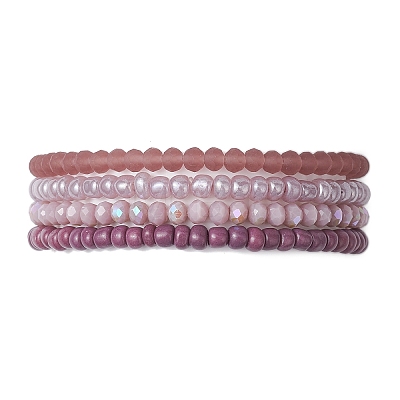 4Pcs 4 Styles Glass Seed Beaded Stretch Bracelet Sets BJEW-JB10606-1