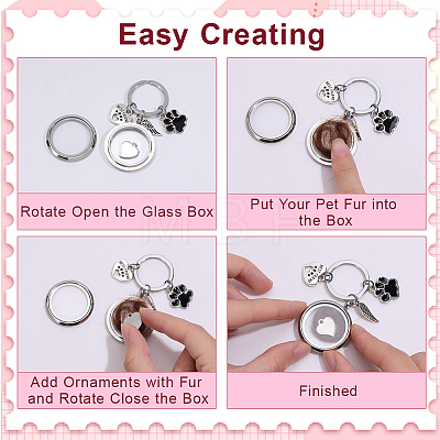 2Pcs 2 Styles 304 Stainless Steel & Glass & Alloy Enamel & 201 Stainless Steel Locket Pendant Keychains KEYC-DR00025-1
