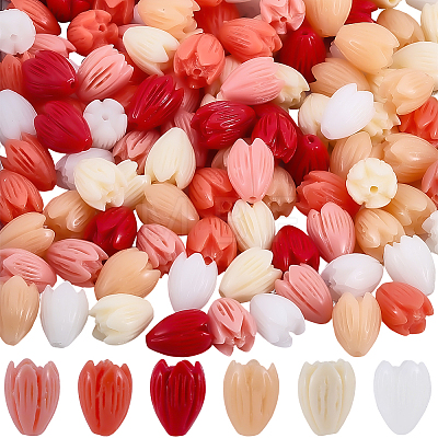 120Pcs 6 Colors Dyed Synthetic Coral Beads CORA-SC0001-28B-1
