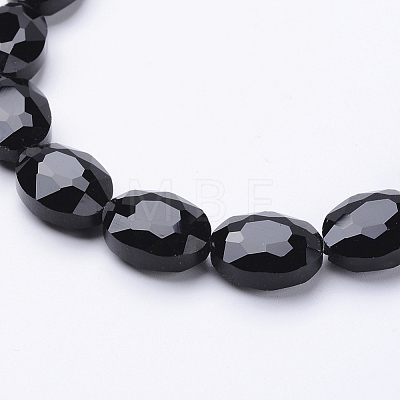 Black Faceted Oval Glass Bead Strands X-GLAA-S003-16x13mm-05-1