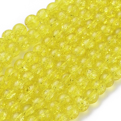 Yellow Crackle Glass Round Beads Strands X-CCG-Q001-8mm-04-1