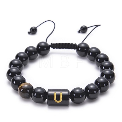 Natural Black Agate & Tiger Eye Round Beaded Adjustable Bracelets HL8029-21-1